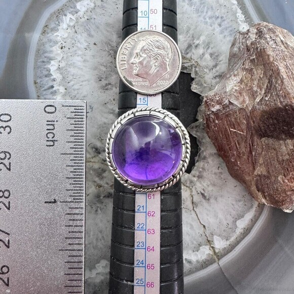 Sterling Southwestern Style Round Amethyst Decorated Ring Size 8.75 For Women - Picture 9 of 10
